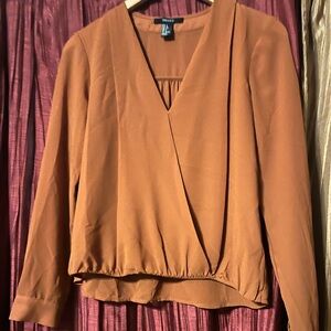 Women's Rust Brown V-Neck Wrap Blouse